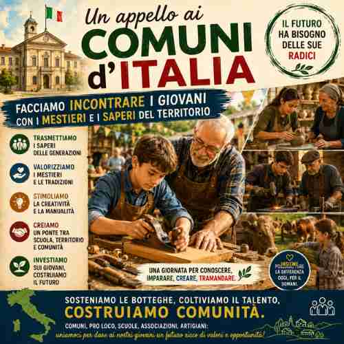 Un appello ai Comuni d'Italia: facciamo incontrare i giovani con i mestieri e i saperi del territorio.